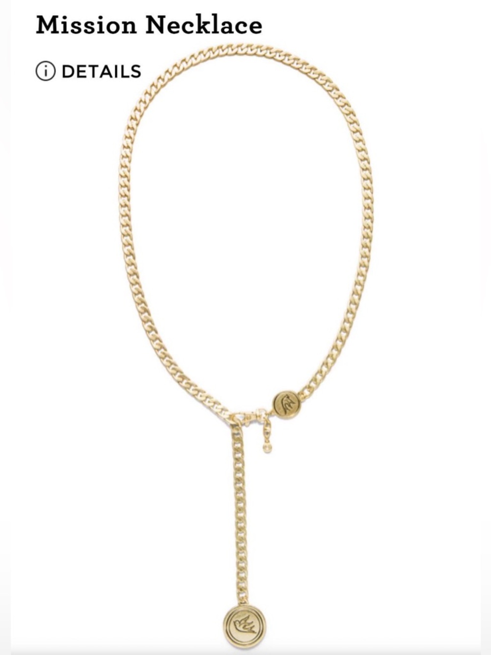 Cabi #2215 Mission Gold Curb Chain Necklace Spring 2022 Swallow Bird Medallion